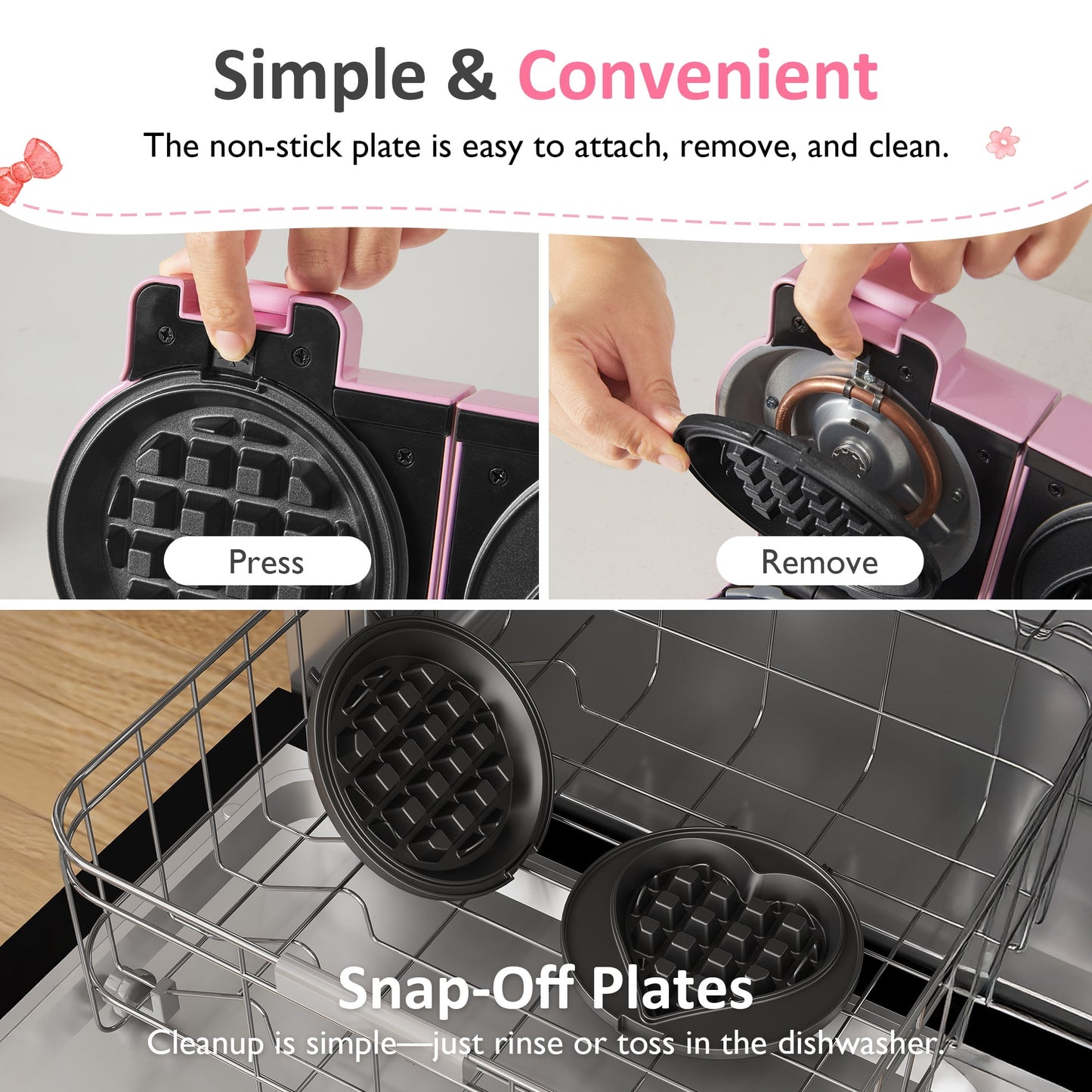 Sunvivi Double Waffle Maker with Removable Nonstick Plates and One-Touch Control