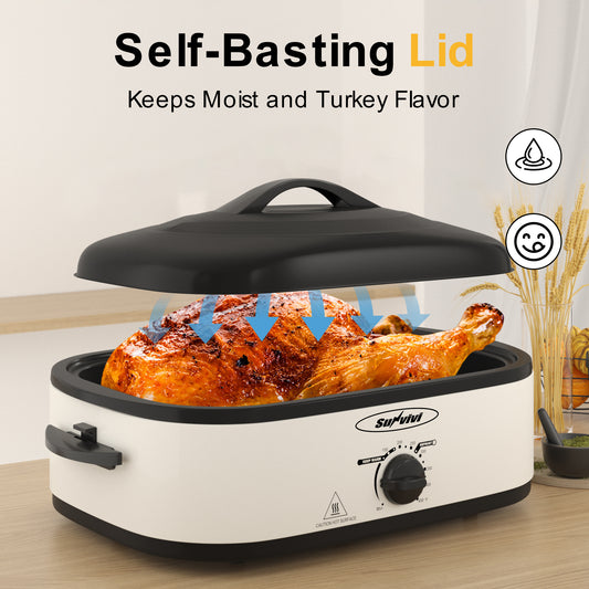Sunvivi 14 Quart Electric Roaster with Self-Basting Lid