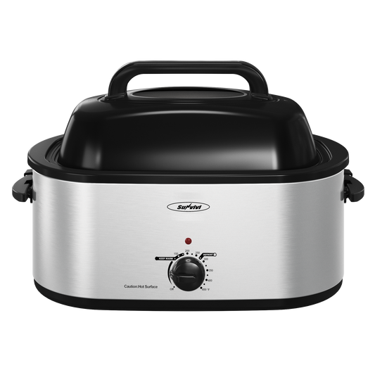 26 Quart Electric Turkey Roaster Oven with Visible Glass Lid,Removable Pan & Rack, Stainless Steel,Silver