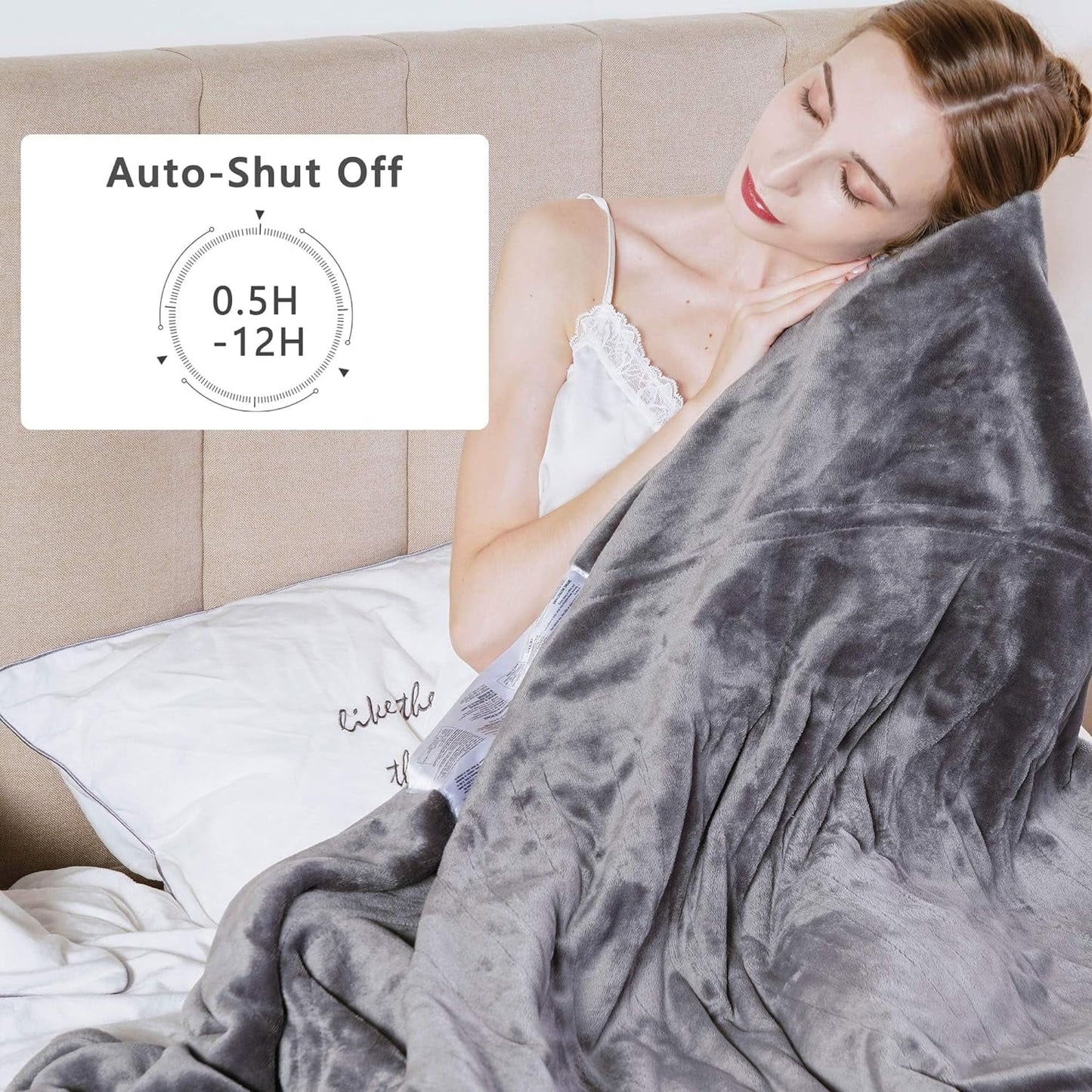 Royalcraft Electric Heated Blanket, 84" x 62" Twin Size Electric Blanket with 10 Heating Levels and 12 Hours Auto-Off, Soft Flannel Blanket with ETL & FCC Certification, Grey