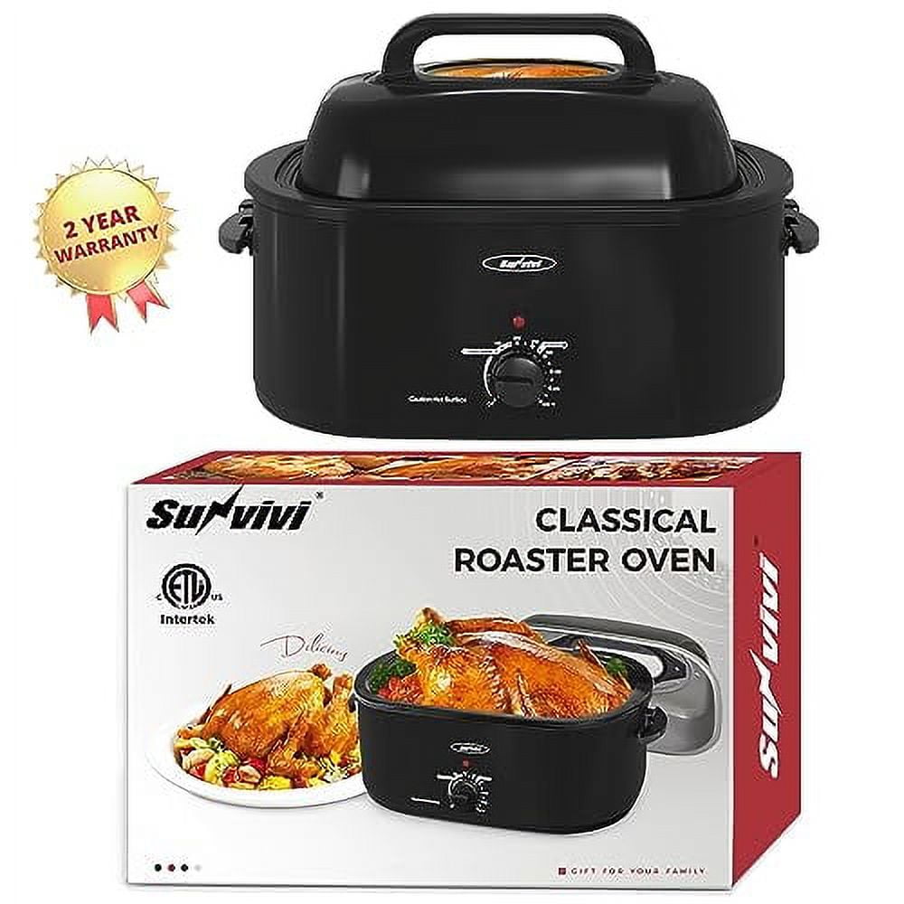 SUNVIVI 20 Quart Turkey Electric Roaster Oven with Self-Basting Lid, Stainless Steel, Black