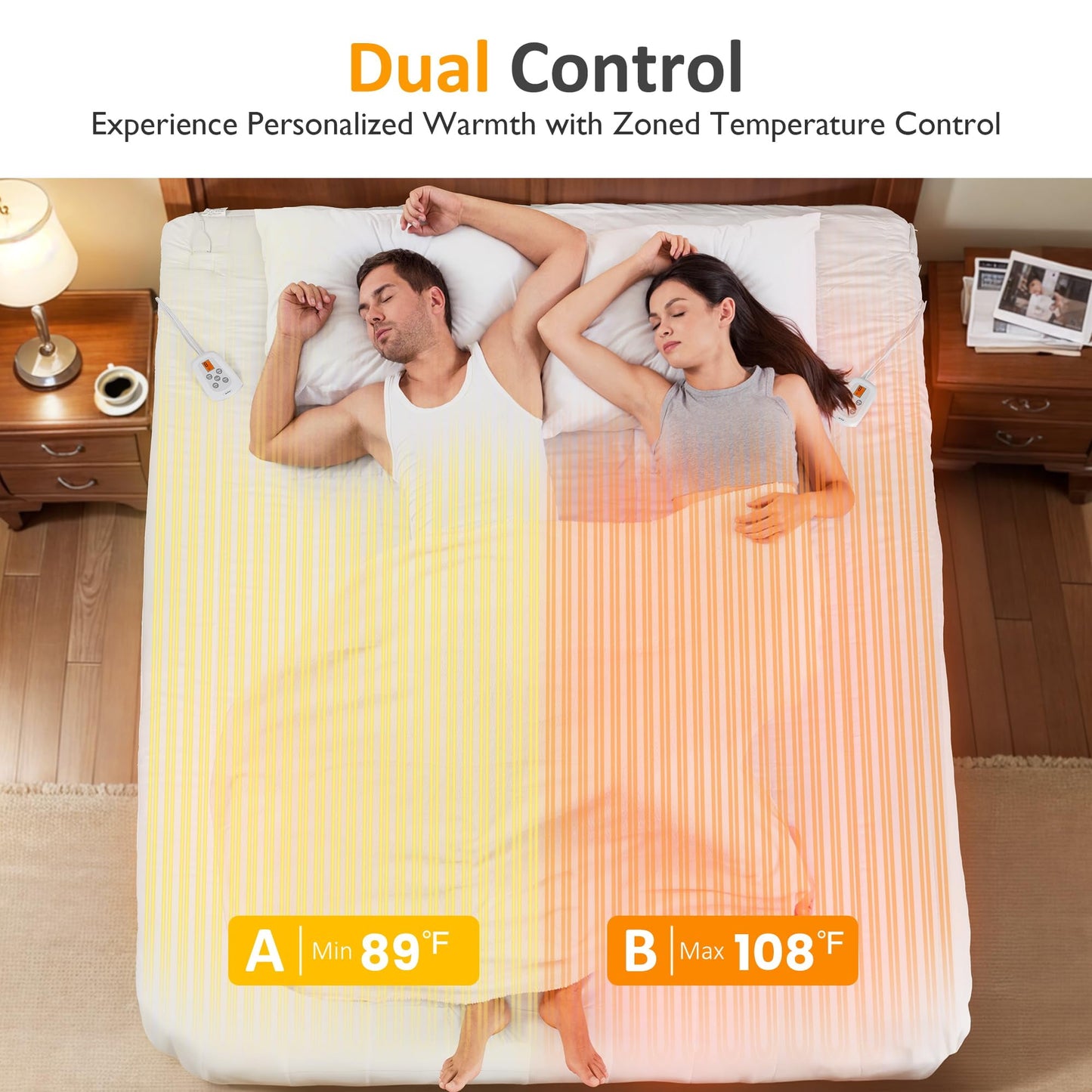 Sunvivi King Size Heated Mattress, Electric Bed Mattress Pad with 12-Hour Timer & 10 Heat Settings, Full Bed Warmer with Dual Controller, Machine Washable, 78in x 80in