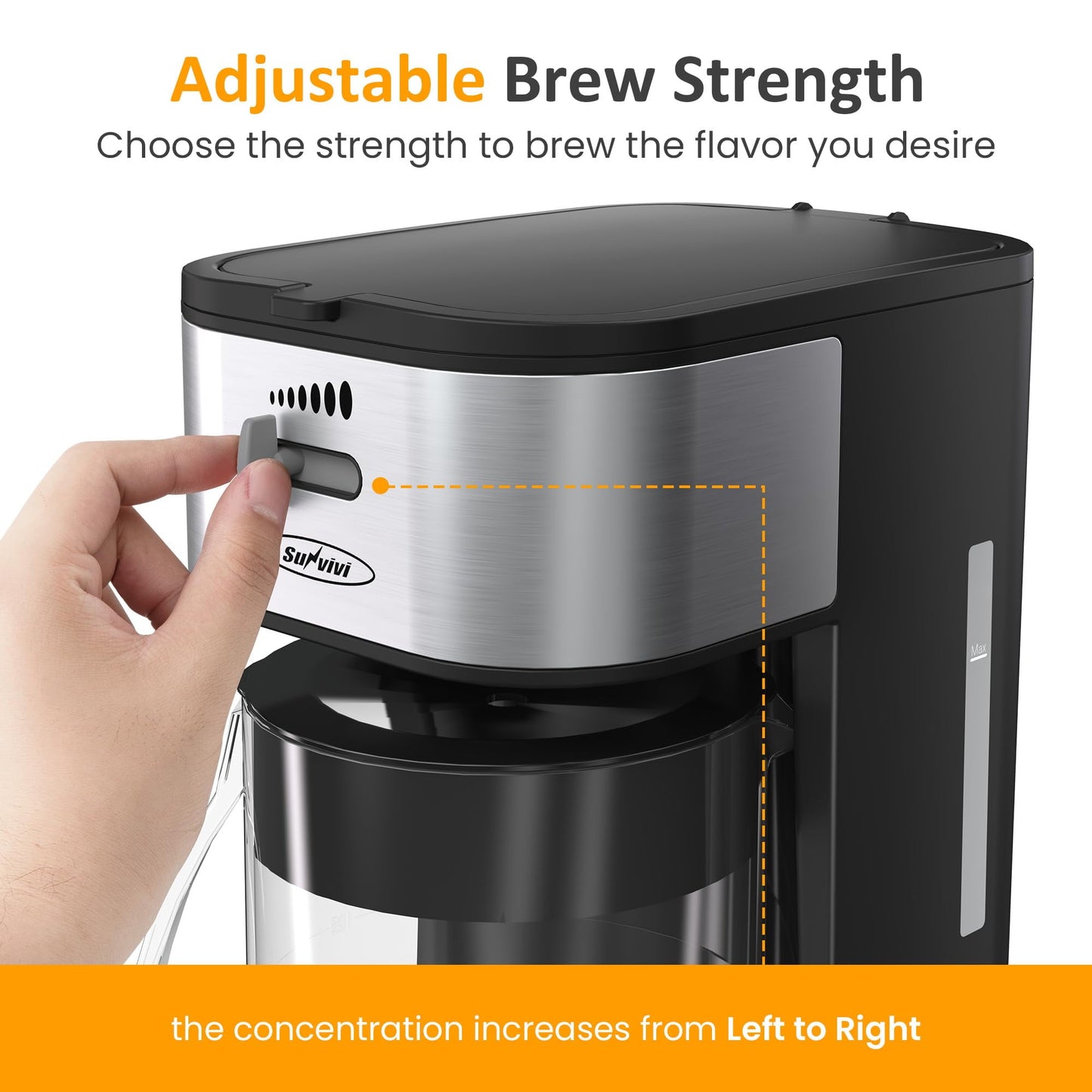 Sunvivi Iced Tea Maker with 2.5-Quart Pitcher, Iced Coffee Brewing Maker for Ground Coffee, Tea Bags, Loose Leaf Tea, 7 Cups Coffee Machines for Home, Strength Control for Flavor, Black