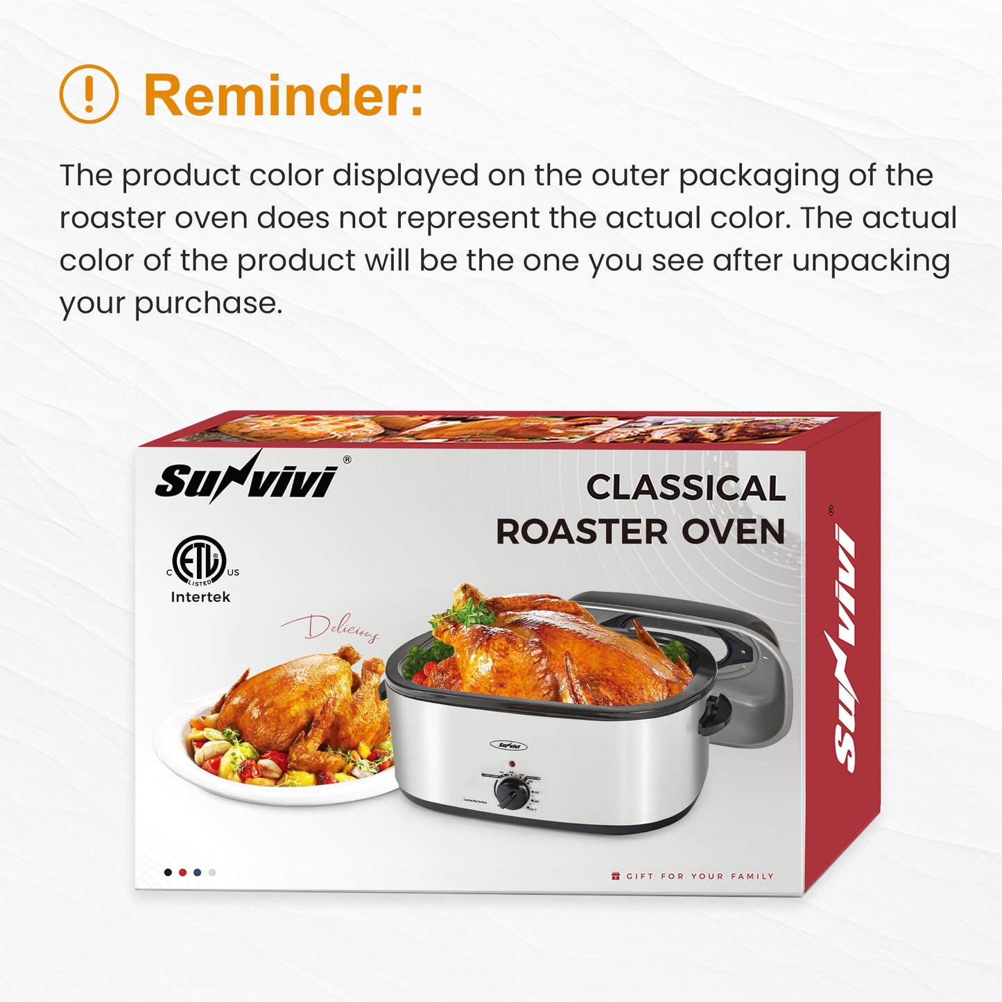 SUNVIVI 20 Quart Turkey Electric Roaster Oven with Self-Basting Lid, Stainless Steel, Black