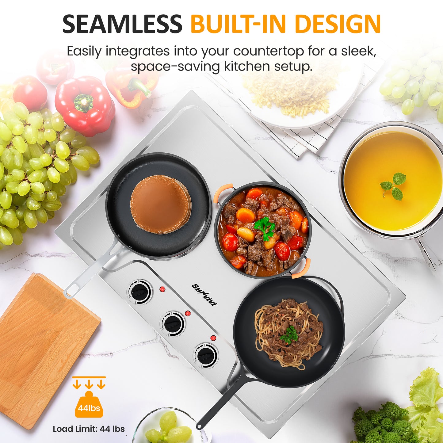 Sunvivi 1800W Triple Burner Portable Electric Ceramic Stove Knob Control