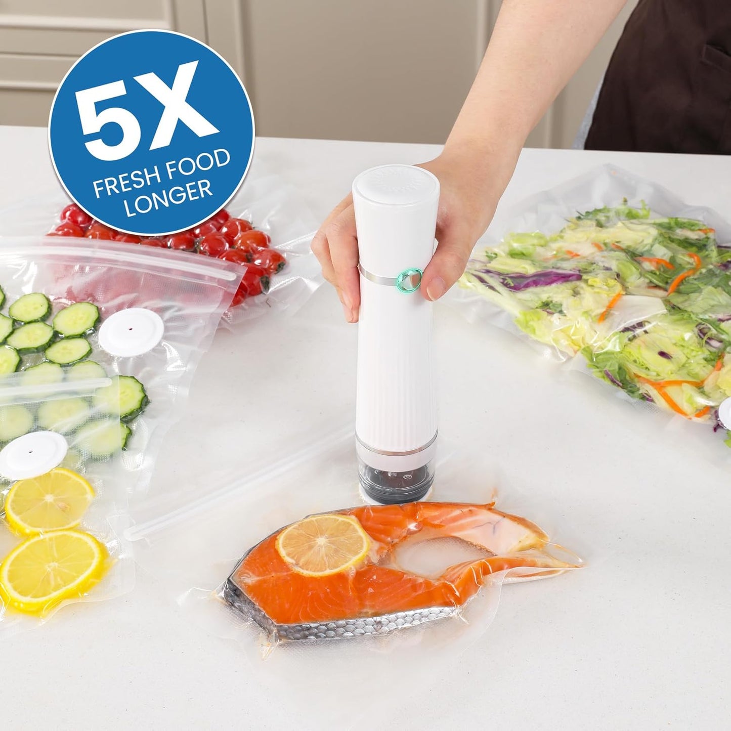 Sunvivi Portable Vacuum Sealer Machine for Food Storage & Preservation ¨C Compact, Rechargeable, Automatic Air Sealing System with Reusable Bags & Kitchen Accessories ¨C Handheld Food Saver for Home, Travel, Freezer, Sous Vide