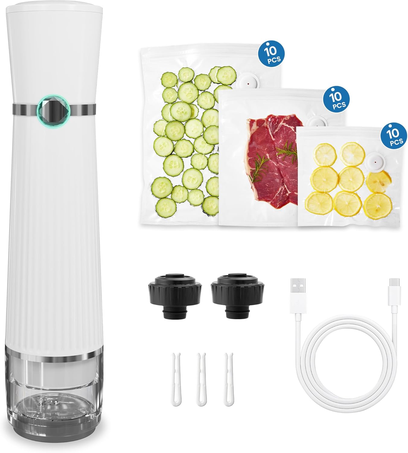Sunvivi Portable Vacuum Sealer Machine for Food Storage & Preservation ¨C Compact, Rechargeable, Automatic Air Sealing System with Reusable Bags & Kitchen Accessories ¨C Handheld Food Saver for Home, Travel, Freezer, Sous Vide