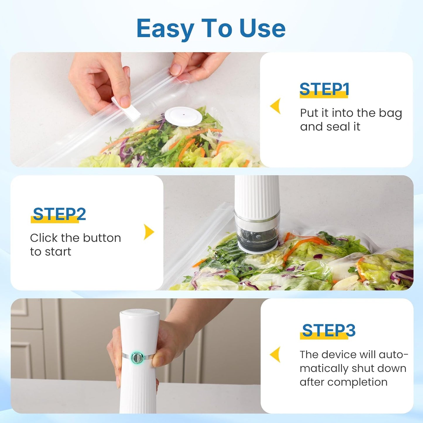 Sunvivi Portable Vacuum Sealer Machine for Food Storage & Preservation ¨C Compact, Rechargeable, Automatic Air Sealing System with Reusable Bags & Kitchen Accessories ¨C Handheld Food Saver for Home, Travel, Freezer, Sous Vide