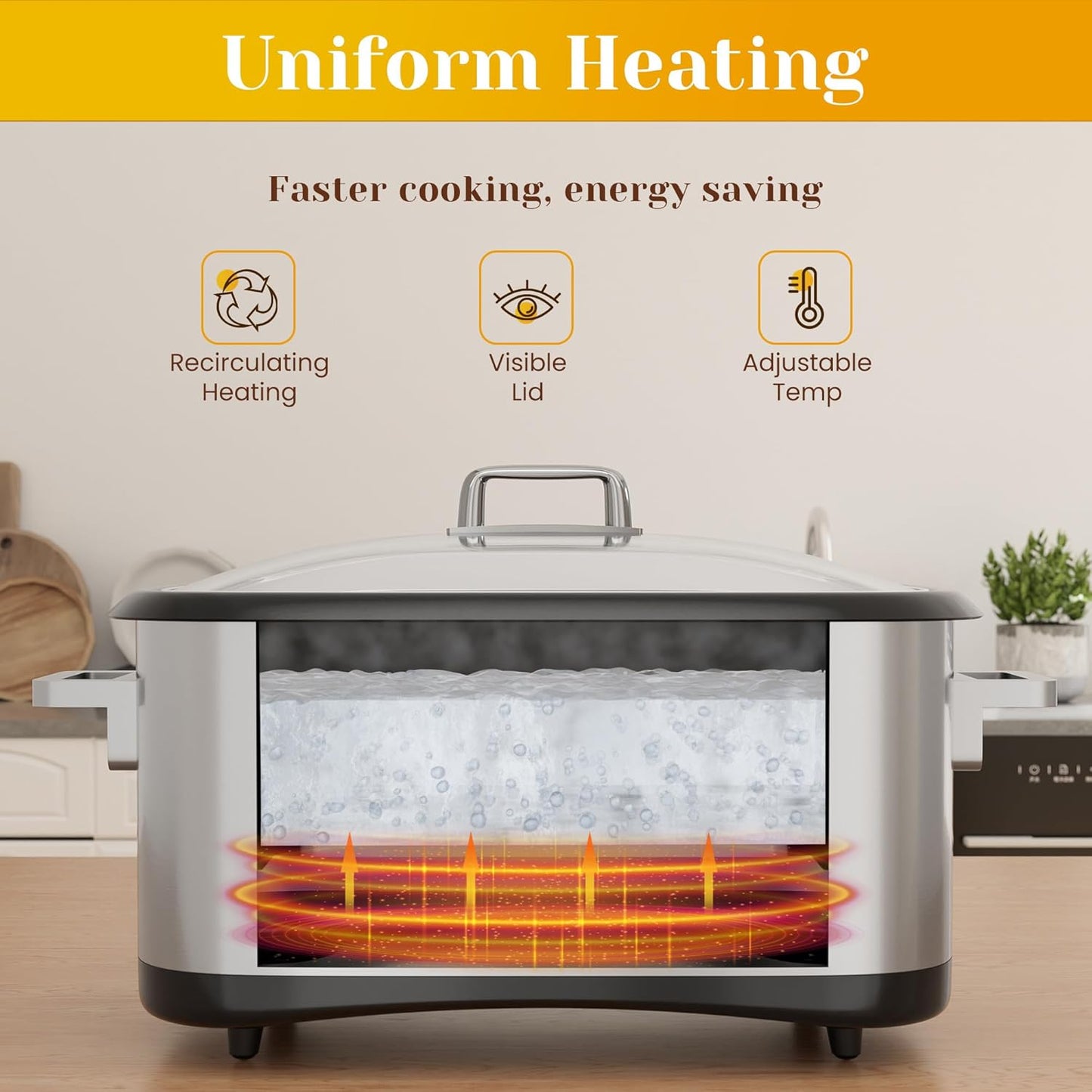 Sunvivi 8 Quart Slow Cooker Roaster Oven, 12 in 1 Programmable Multi-Cooker Food Warmer with Digital Timer, Temp Control, Removable Cast Aluminum Pot & Dishwasher-Safe Tempered Glass Lid
