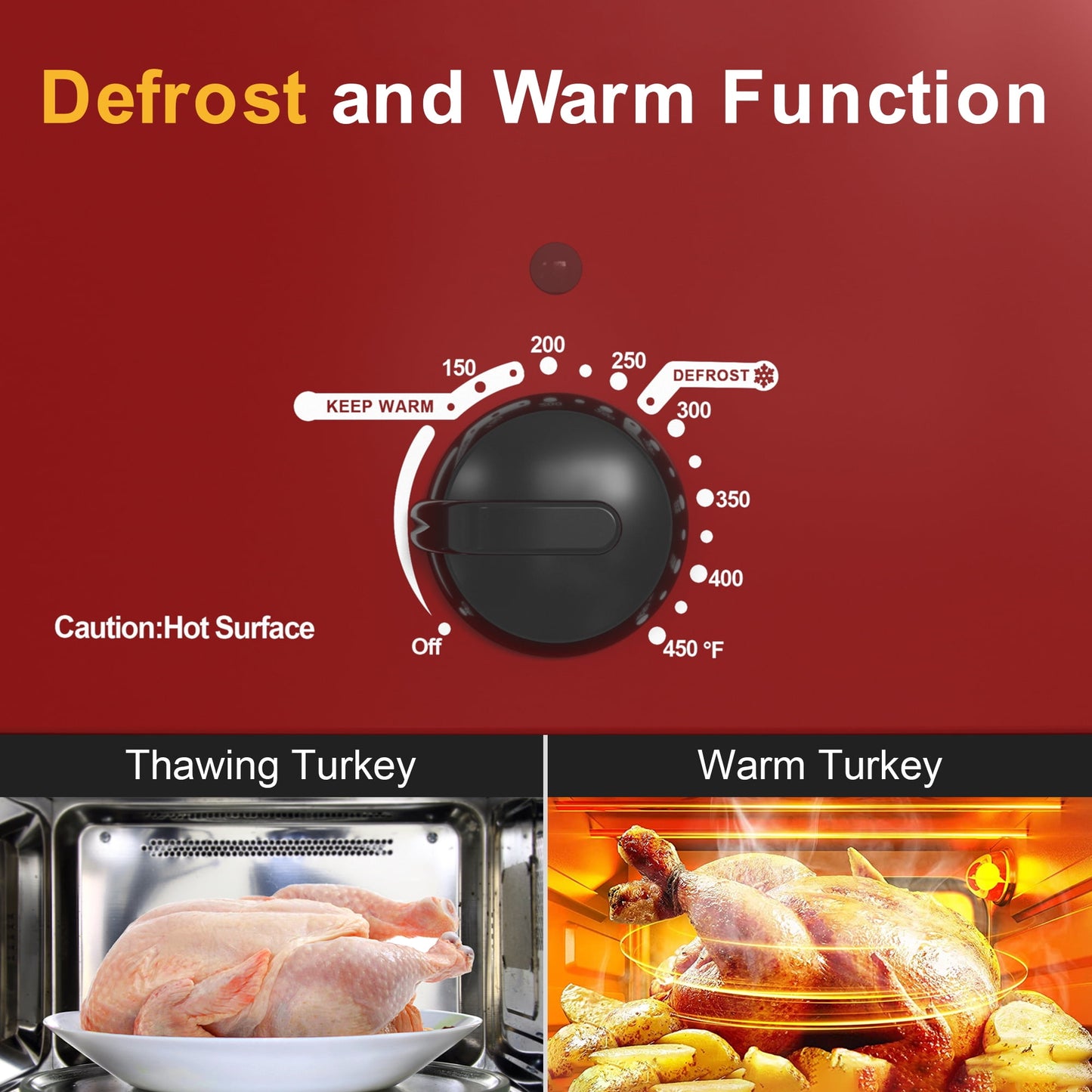 Sunvivi 24 Quart Electric Turkey Roaster Oven with Visible Glass Lid,Removable Pan & Rack, Stainless Steel,Red