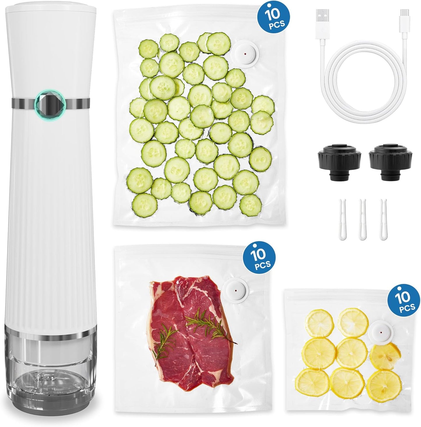 Sunvivi Portable Vacuum Sealer Machine for Food Storage & Preservation ¨C Compact, Rechargeable, Automatic Air Sealing System with Reusable Bags & Kitchen Accessories ¨C Handheld Food Saver for Home, Travel, Freezer, Sous Vide