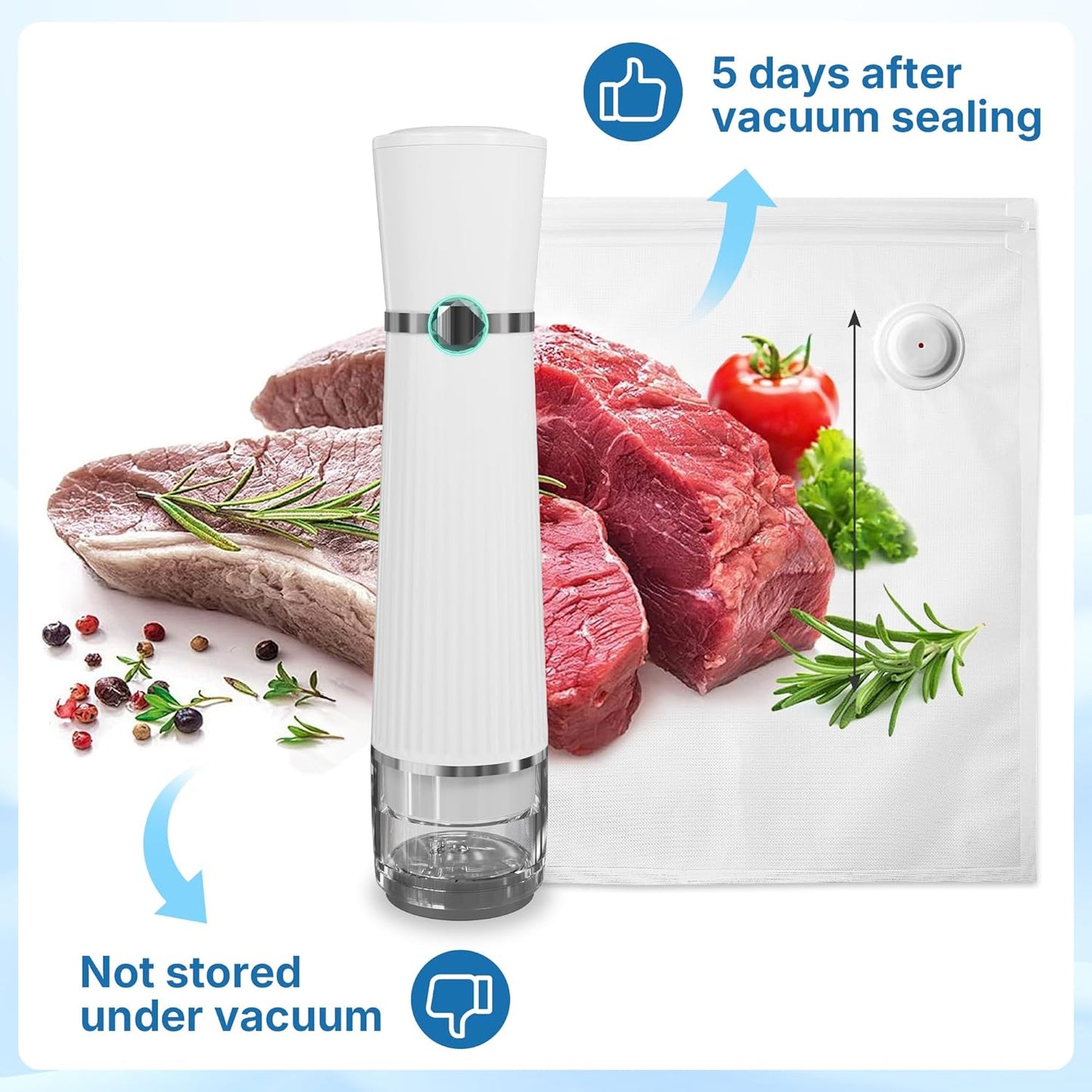 Sunvivi Portable Vacuum Sealer Machine for Food Storage & Preservation ¨C Compact, Rechargeable, Automatic Air Sealing System with Reusable Bags & Kitchen Accessories ¨C Handheld Food Saver for Home, Travel, Freezer, Sous Vide