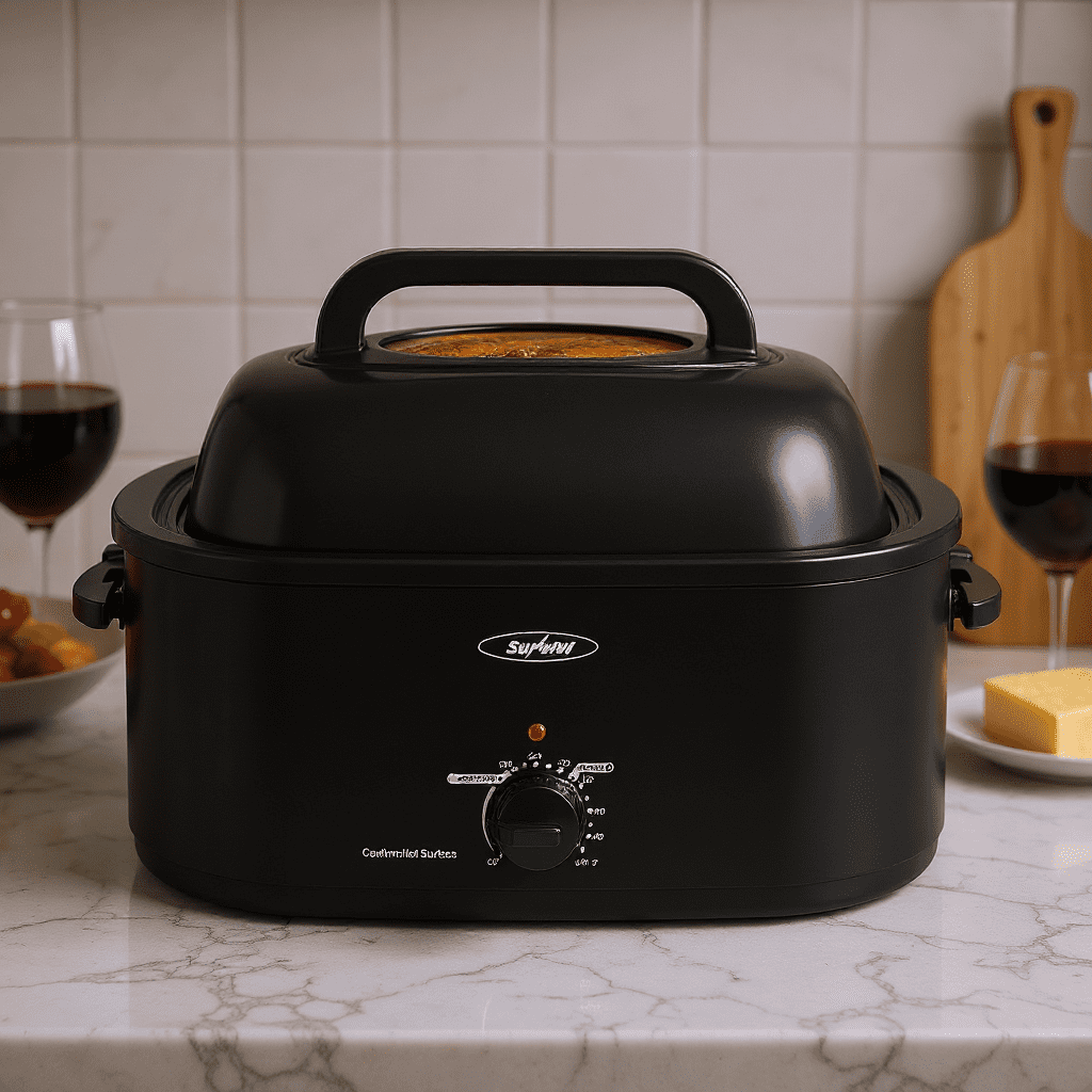Sunvivi 8Qt Electric Rotisserie Roaster Oven - Large Capacity for Turkey/Chicken | Even Heating for Family Dinners, Holidays