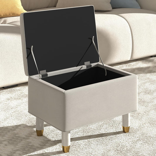 RoyalCraft 45QT Large Square Storage Ottoman, Light Grey Vanity Chair Foot Stools, Support 300lbs Versatile Padded Seat for Living Room, Bedroom, Office and Entryways