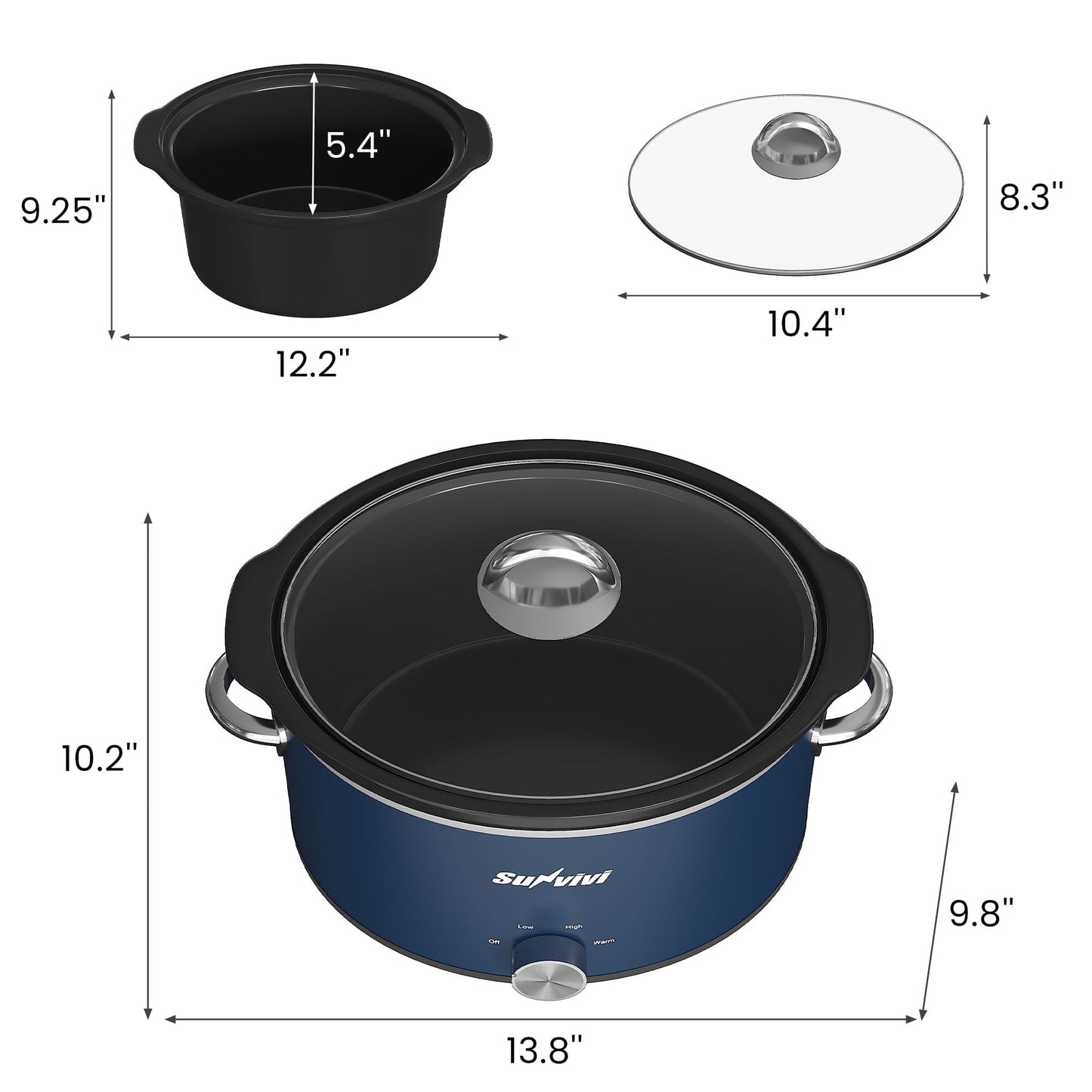 Sunvivi 4QT Compact Slow Cooker & Food Warmer with 3 Temperature Settings, Dishwasher Safe, Blue