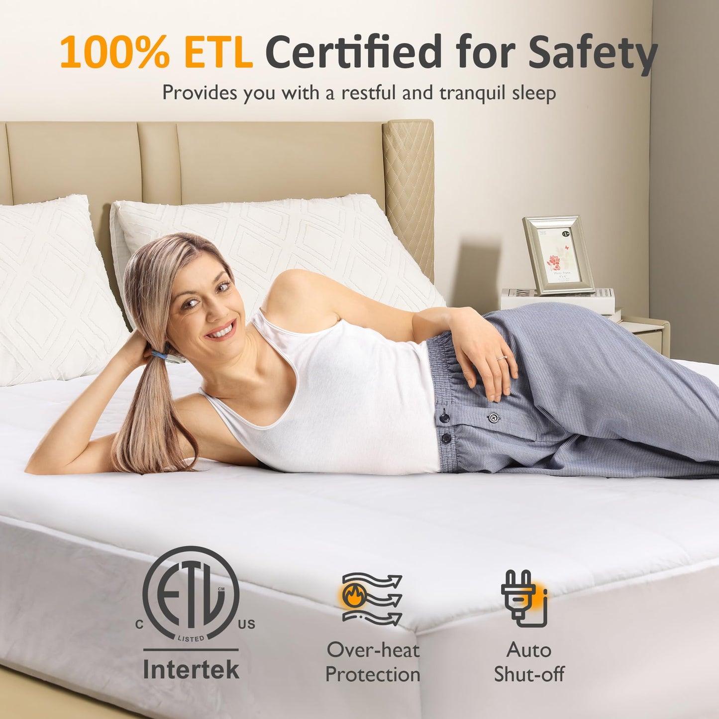 Sunvivi King Size Heated Mattress, Electric Bed Mattress Pad with 12-Hour Timer & 10 Heat Settings, Full Bed Warmer with Dual Controller, Machine Washable, 78in x 80in