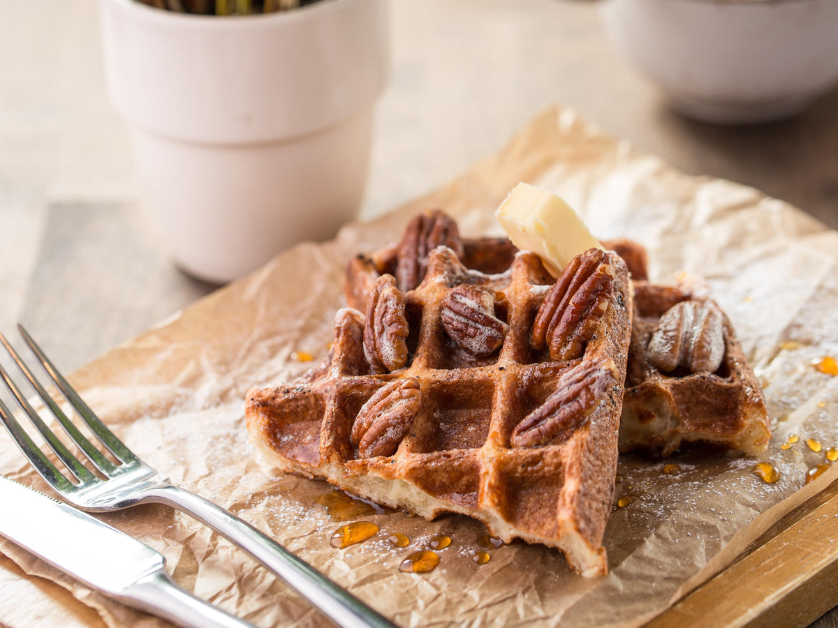 Gingerbread Waffles with Maple-Pecan Butter