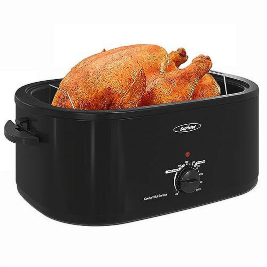 SUNVIVI 20 Quart Turkey Electric Roaster Oven with Self-Basting Lid, Stainless Steel, Black