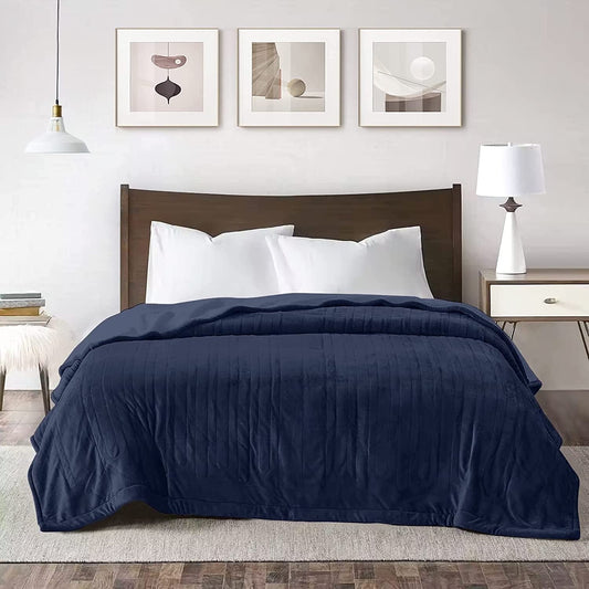 SUNVIVI Electric Blanket King Size with Dual Controllers,10 Heating Levels& 12 hours Auto-off,Overheat Protection,Blue