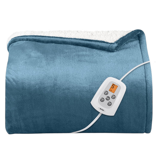 SUNVIVI Electric Heated Blanket, 84" x 62" Twin Size Electric Blanket with 10 Heating Levels and 12 Hours Auto-Off, Soft Flannel Blanket with ETL Certification,Blue