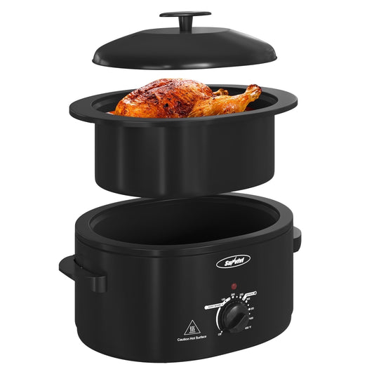 Sunvivi 8-Quart Roaster Oven with Self-Basting Lid, Removable Pan and Rack, Black