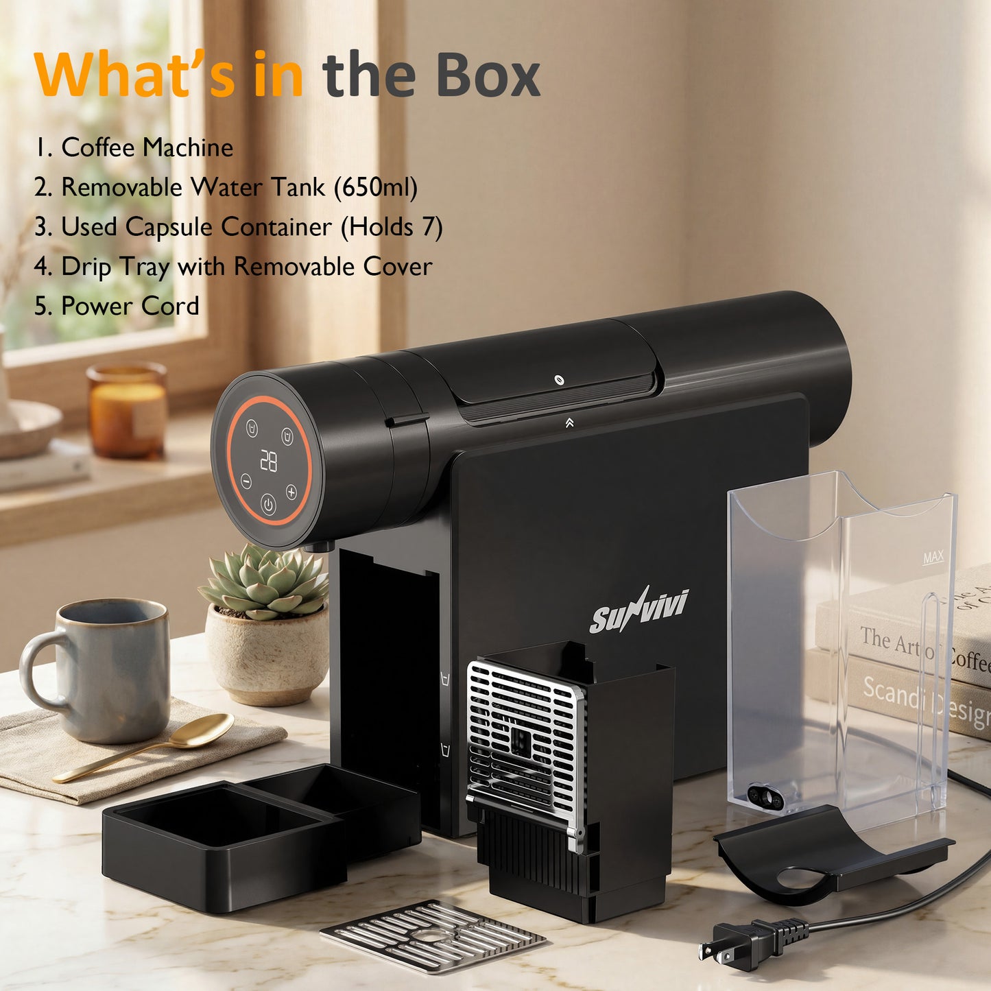 22OZ Single Serve Capsule Coffee Maker, Compact Espresso Machine