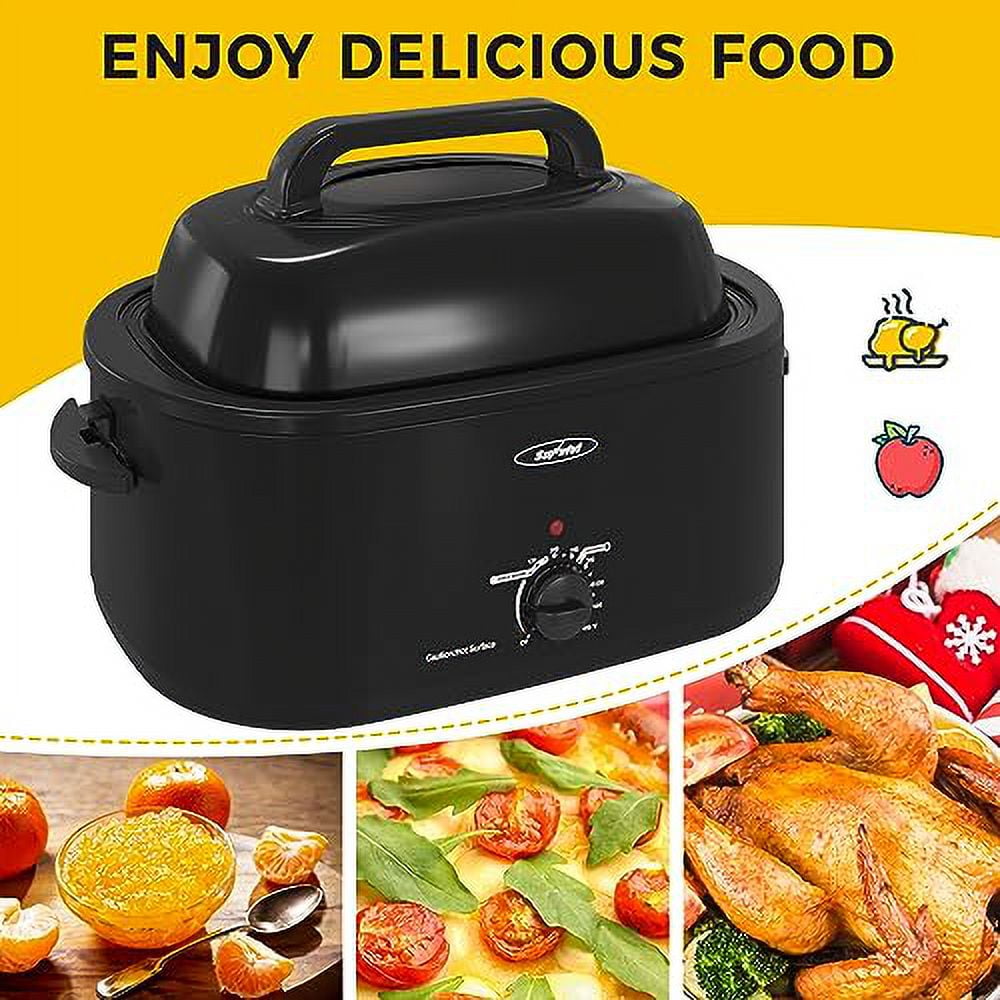 SUNVIVI 20 Quart Turkey Electric Roaster Oven with Self-Basting Lid, Stainless Steel, Black