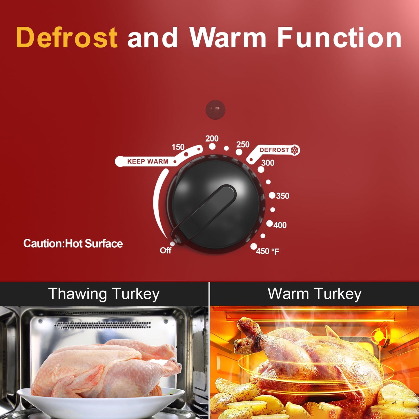Sunvivi 18QT Roasting Oven with Self-Basting Lid Removable Pan, 150 to 450F Temperature Control Cool-Touch Handles,Red