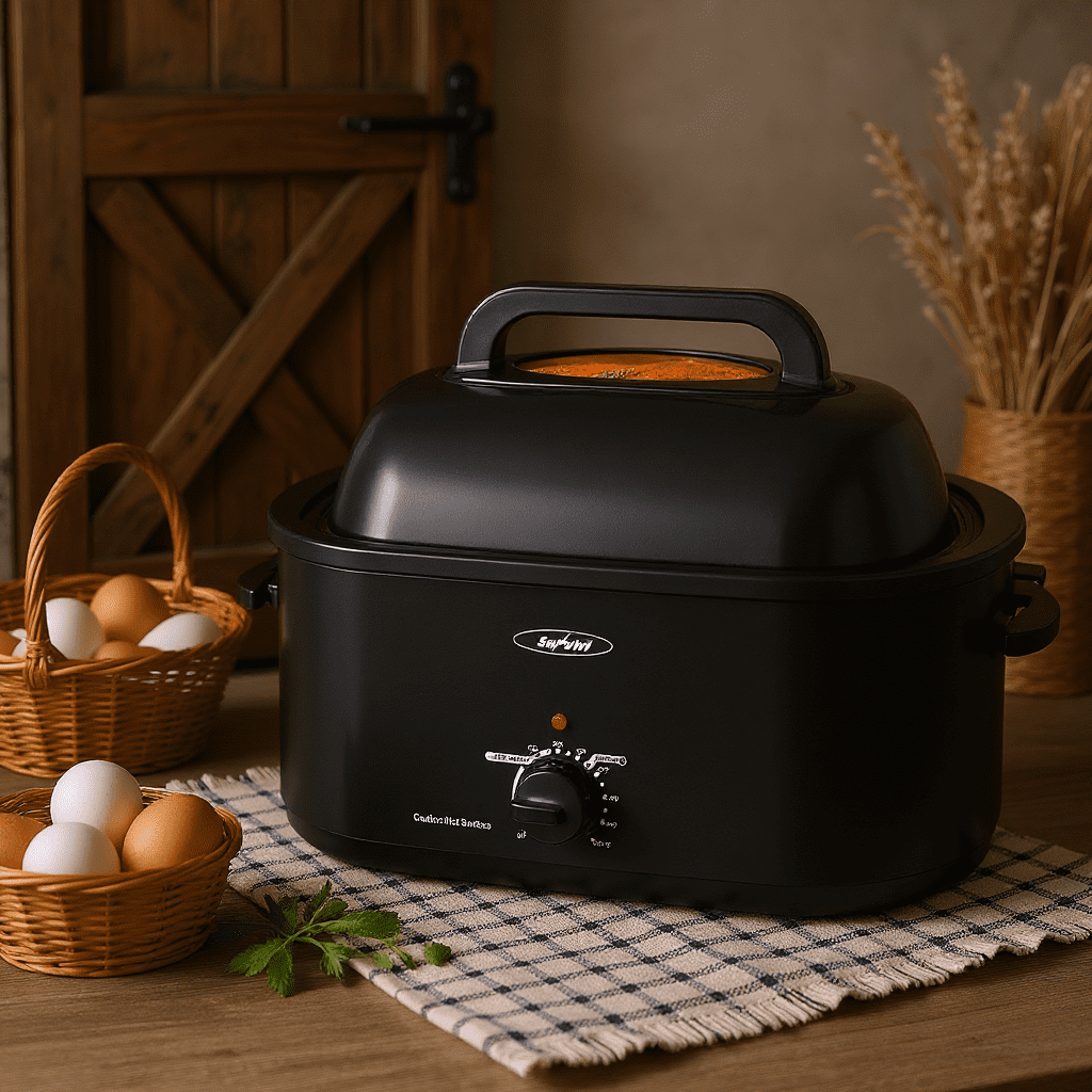 Sunvivi 8Qt Electric Rotisserie Roaster Oven - Large Capacity for Turkey/Chicken | Even Heating for Family Dinners, Holidays