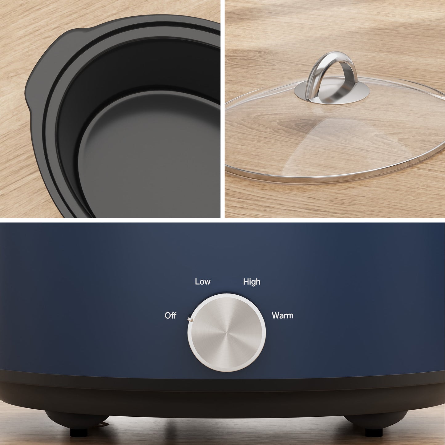 Sunvivi 4QT Compact Slow Cooker & Food Warmer with 3 Temperature Settings, Dishwasher Safe, Blue