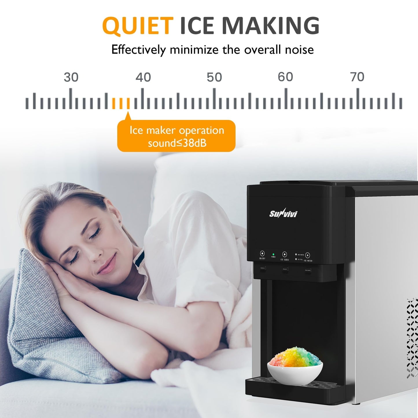 Sunvivi 3 in1 Water Dispenser with Ice Maker Ice Crushing & Ice Water Nugget Ice Maker Countertop 44lbs in24Hrs 12 Ice