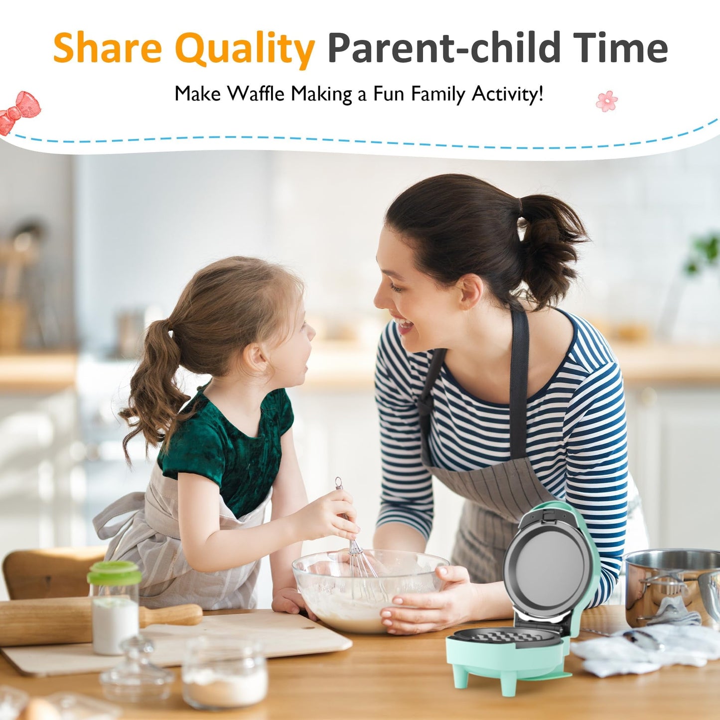 Sunvivi 6 in1 Mini Waffle Maker 4¡± Waffle Iron with Removable Non-stick Plates Perfect Mini Waffle Maker for Kids