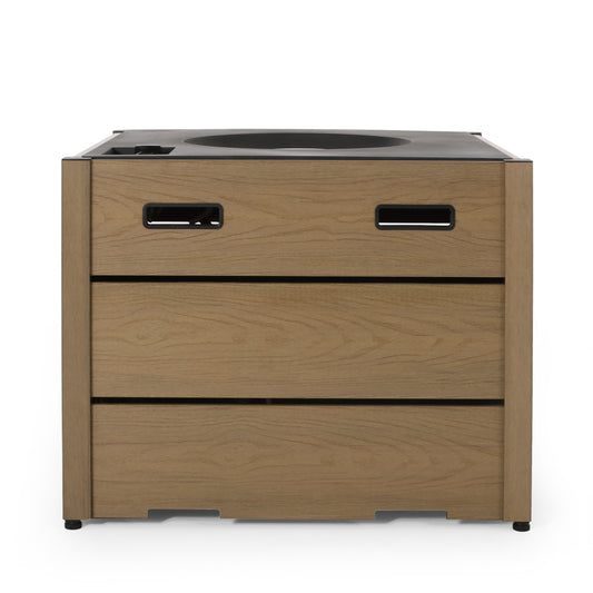 Rustic Style Outdoor 31' WPC Base Square Propane Fire Pit, 40,000 BTU, Brown