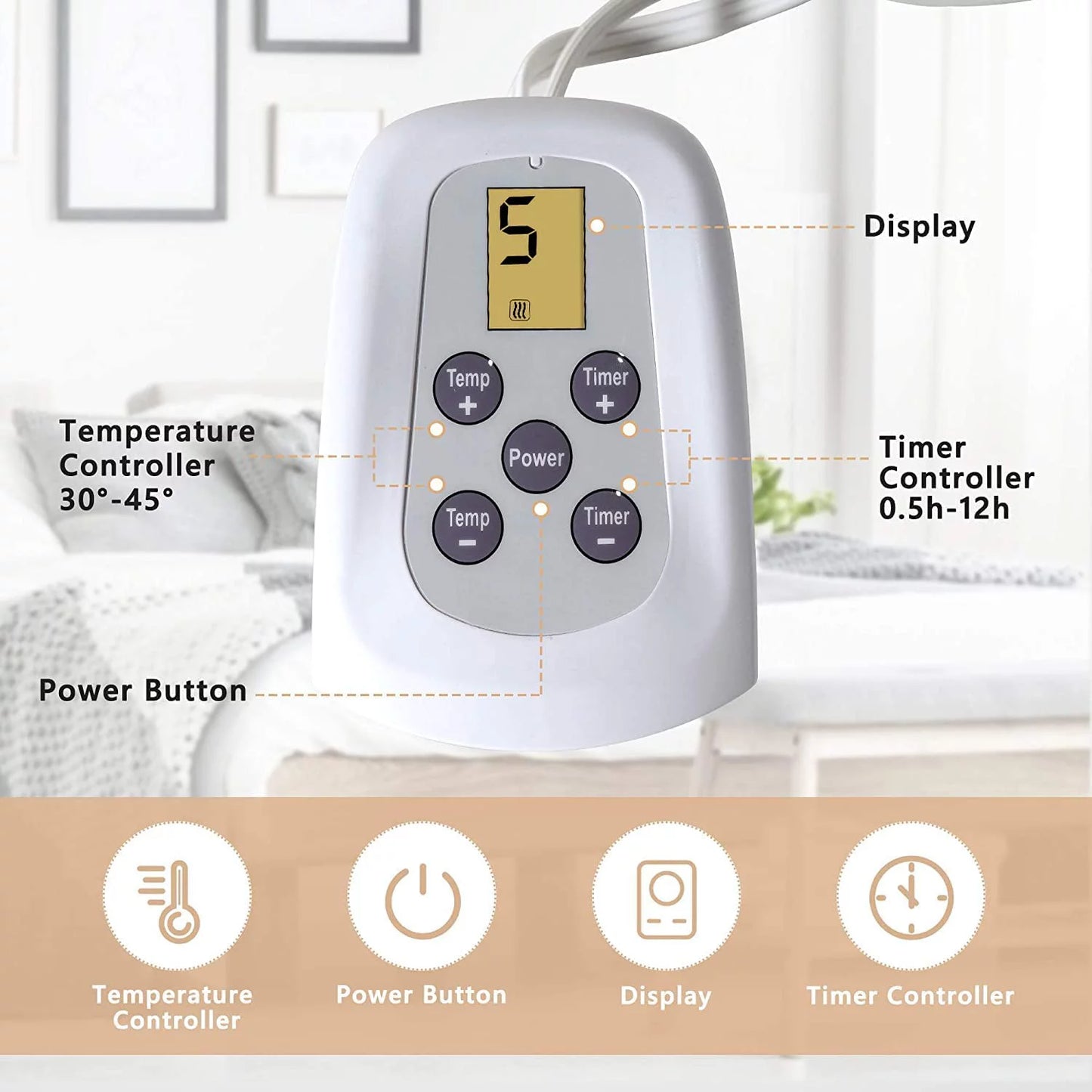 SUNVIVI Energy Saving Heated Blanket, Soft Electric Blanket Queen Size Dual Control, 10 Heat Setting Washable Electric Heating Blanket with 12 Hours Auto Off, ETL Certified, 5 Years Warranty, Beige