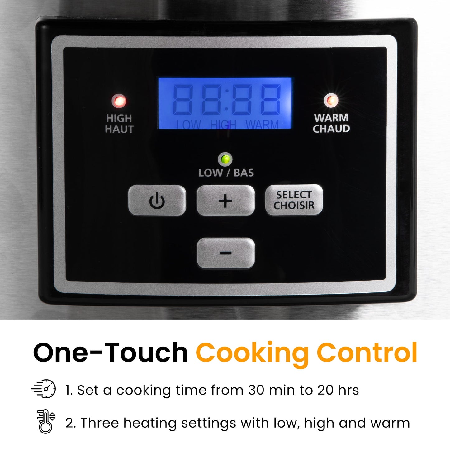 Sunvivi Programmable Slow Cooker with 2-in-1 Silicone Liners - Digital Timer - 7QT, Blue