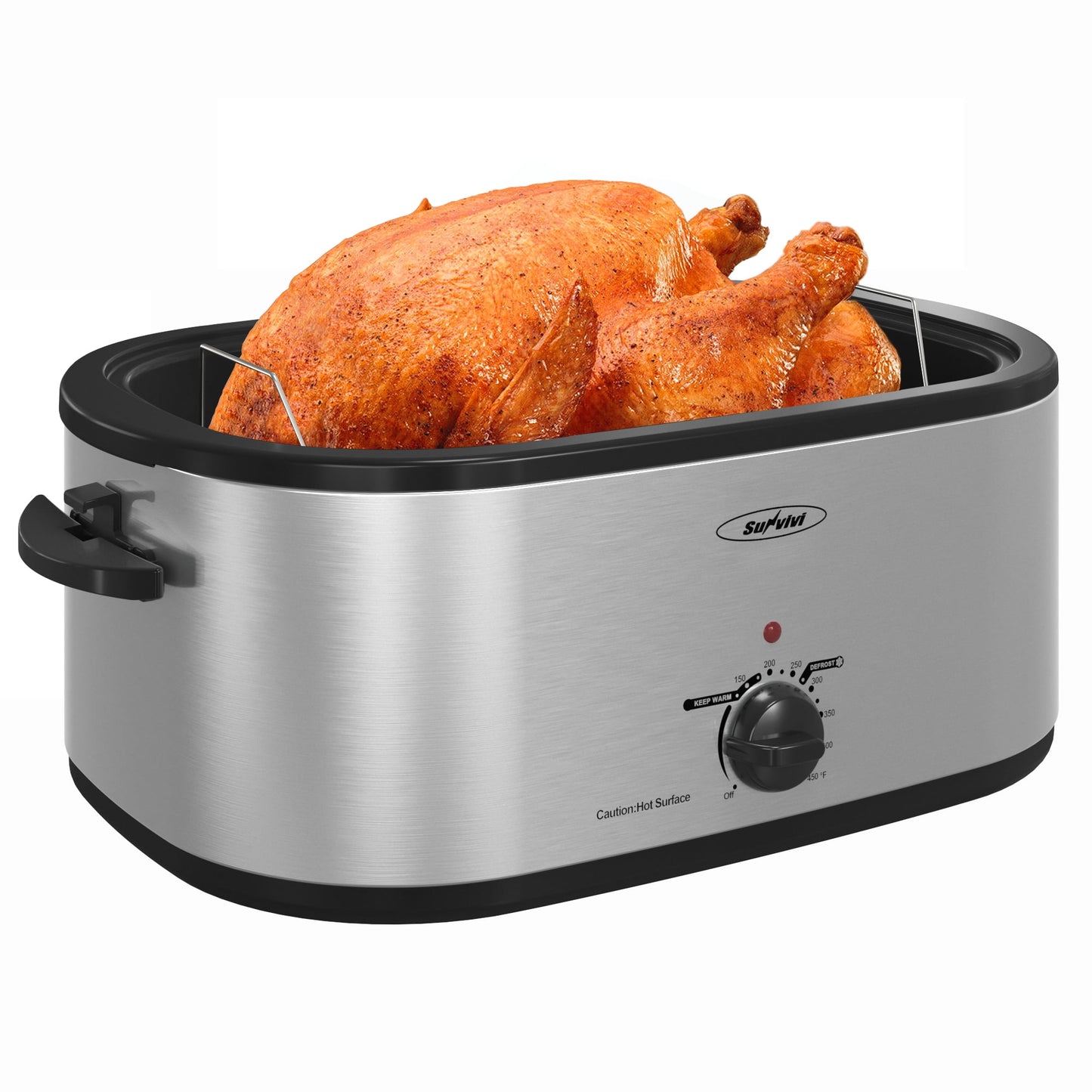 Sunvivi Roaster Oven, 24 Quart Electric Roaster Oven with Glass Lid, Turkey Roaster Oven Buffet with Self-Basting Lid, Removable Pan, Cool-Touch Handles, Silver