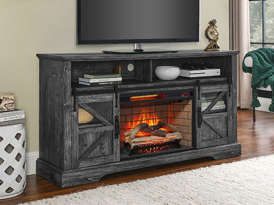 60 Inch Electric Fireplace Entertainment Center With Door Sensor-Dark Rustic Oak