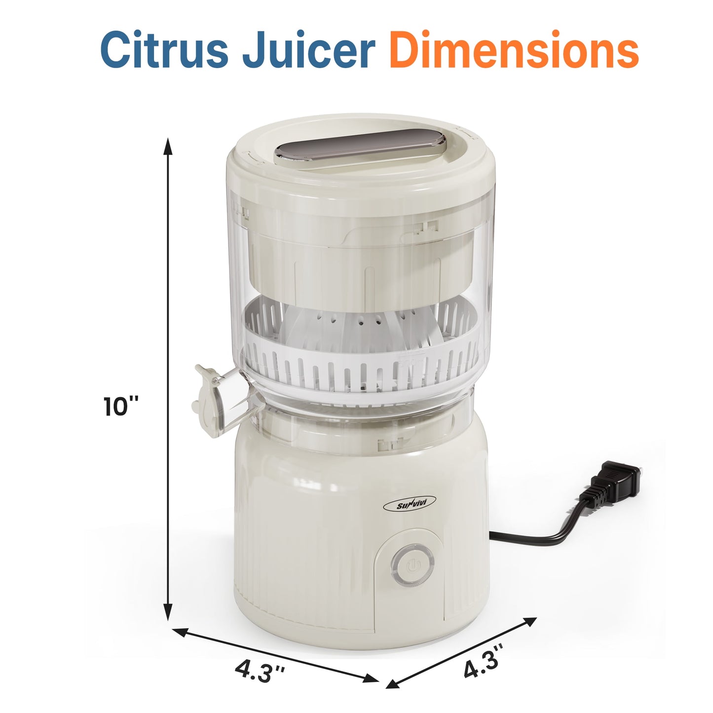 Sunvivi Citrus Juicer Electric, 90W Automatic Orange and Lemon Squeezer, Fast 15,000 RPM Fruit Juicer, Compact Design, Easy to Clean with Cleaning Brush, Beige