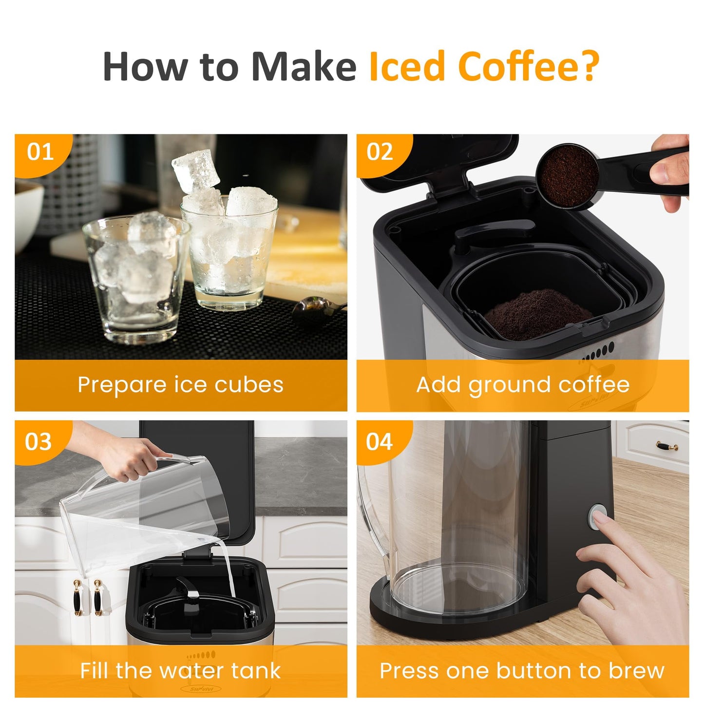 Sunvivi Iced Tea Maker with 2.5-Quart Pitcher, Iced Coffee Brewing Maker for Ground Coffee, Tea Bags, Loose Leaf Tea, 7 Cups Coffee Machines for Home, Strength Control for Flavor, Black