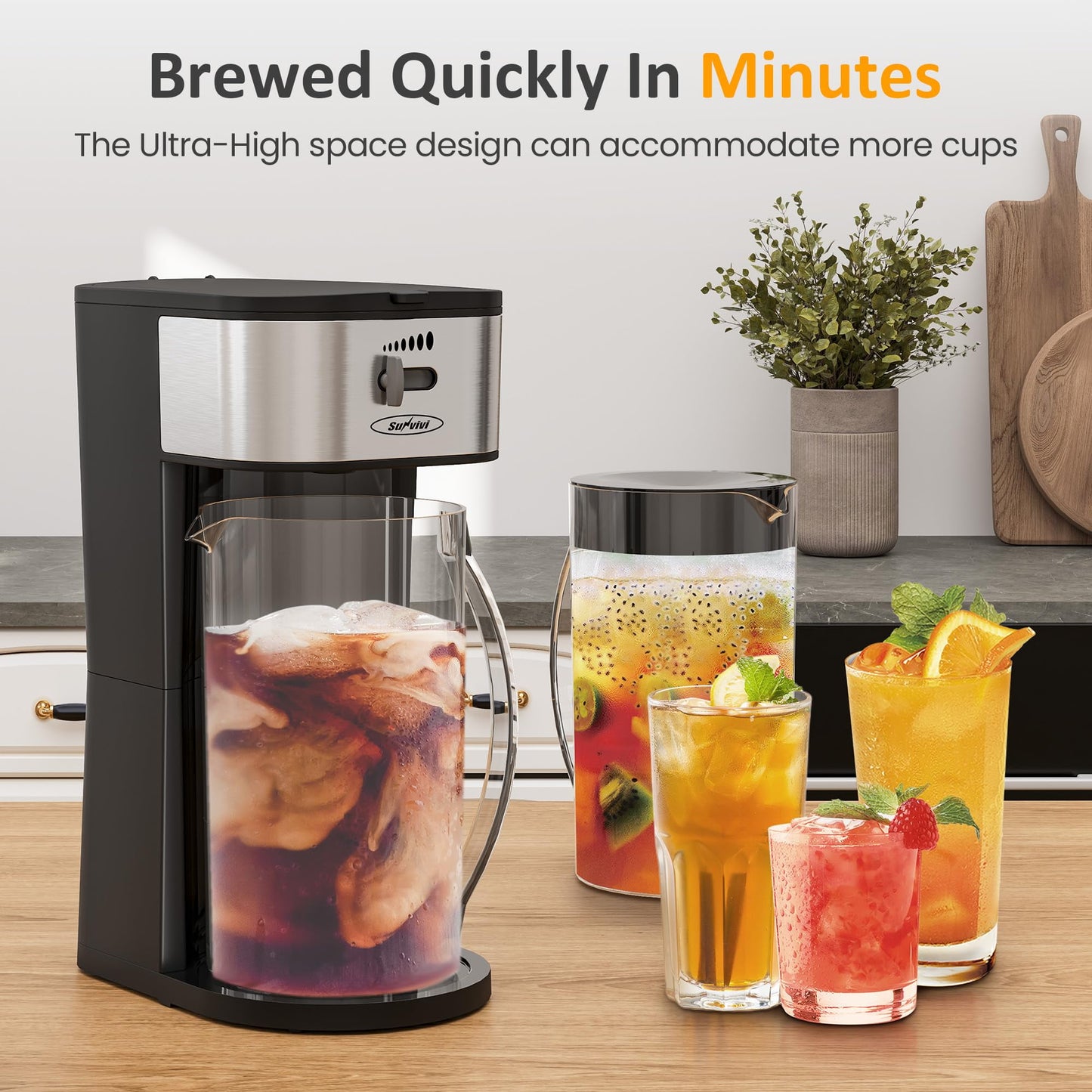 Sunvivi Iced Tea Maker with 2.5-Quart Pitcher, Iced Coffee Brewing Maker for Ground Coffee, Tea Bags, Loose Leaf Tea, 7 Cups Coffee Machines for Home, Strength Control for Flavor, Black