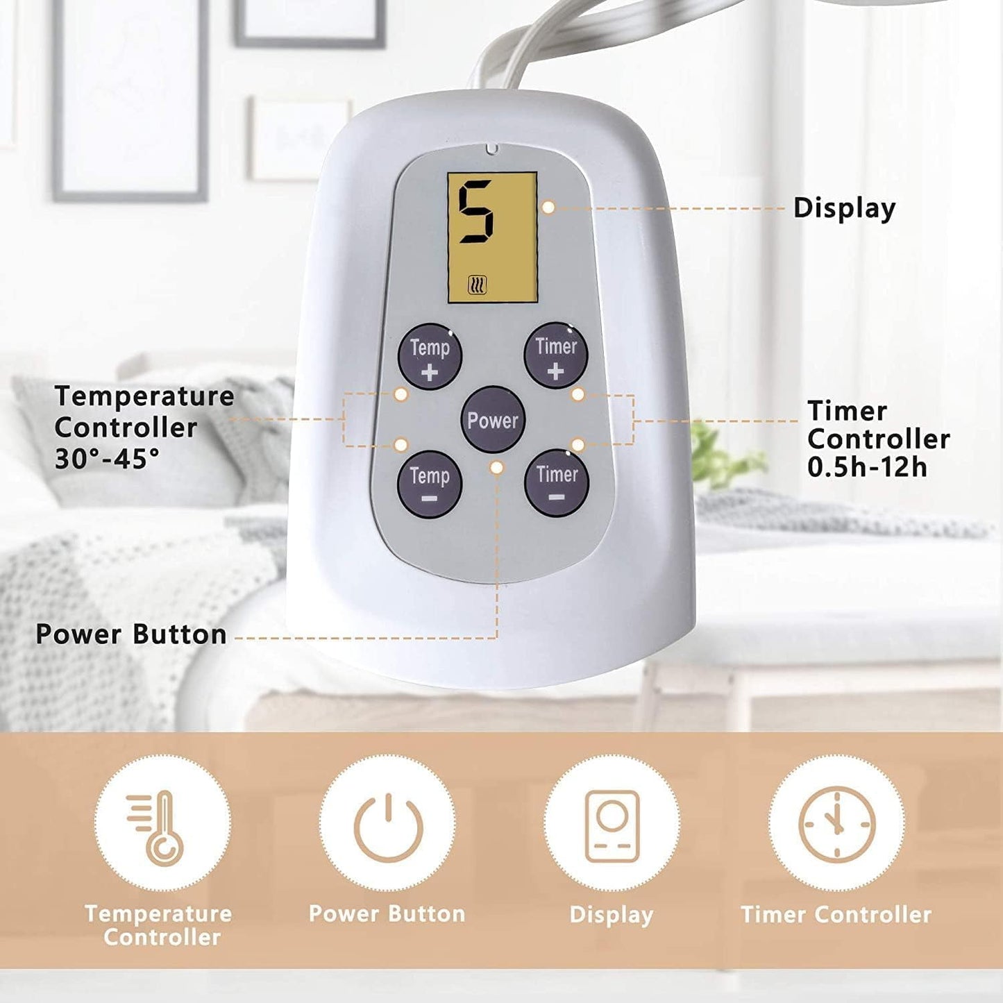 Royalcraft Electric Heated Blanket, 84" x 62" Twin Size Electric Blanket with 10 Heating Levels and 12 Hours Auto-Off, Soft Flannel Blanket with ETL & FCC Certification, Grey