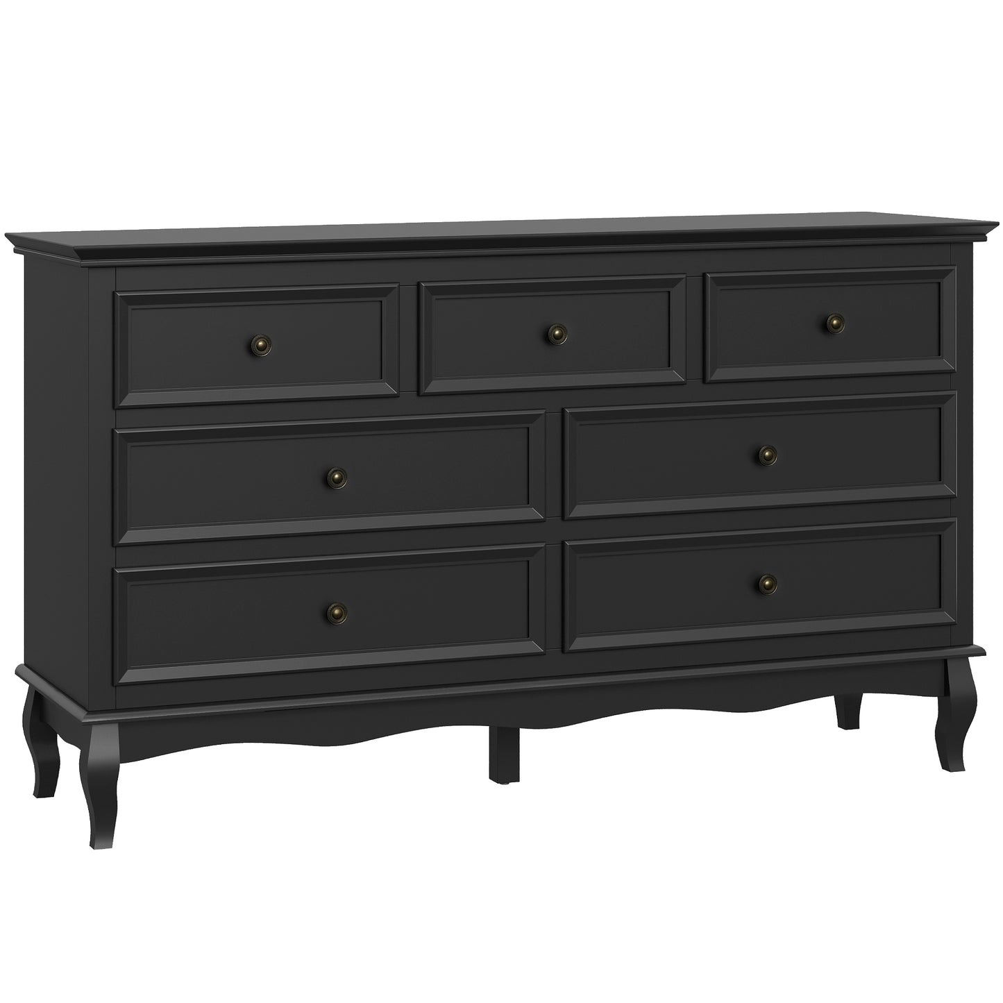 Royalcraft Dresser for Bedroom, 7 Drawers Dresser with Distinctive Wooden Legs & Black Paint Finish, Black Drawer Dresser with Spacious Storage Space for Bedroom, Living Room, Hallway