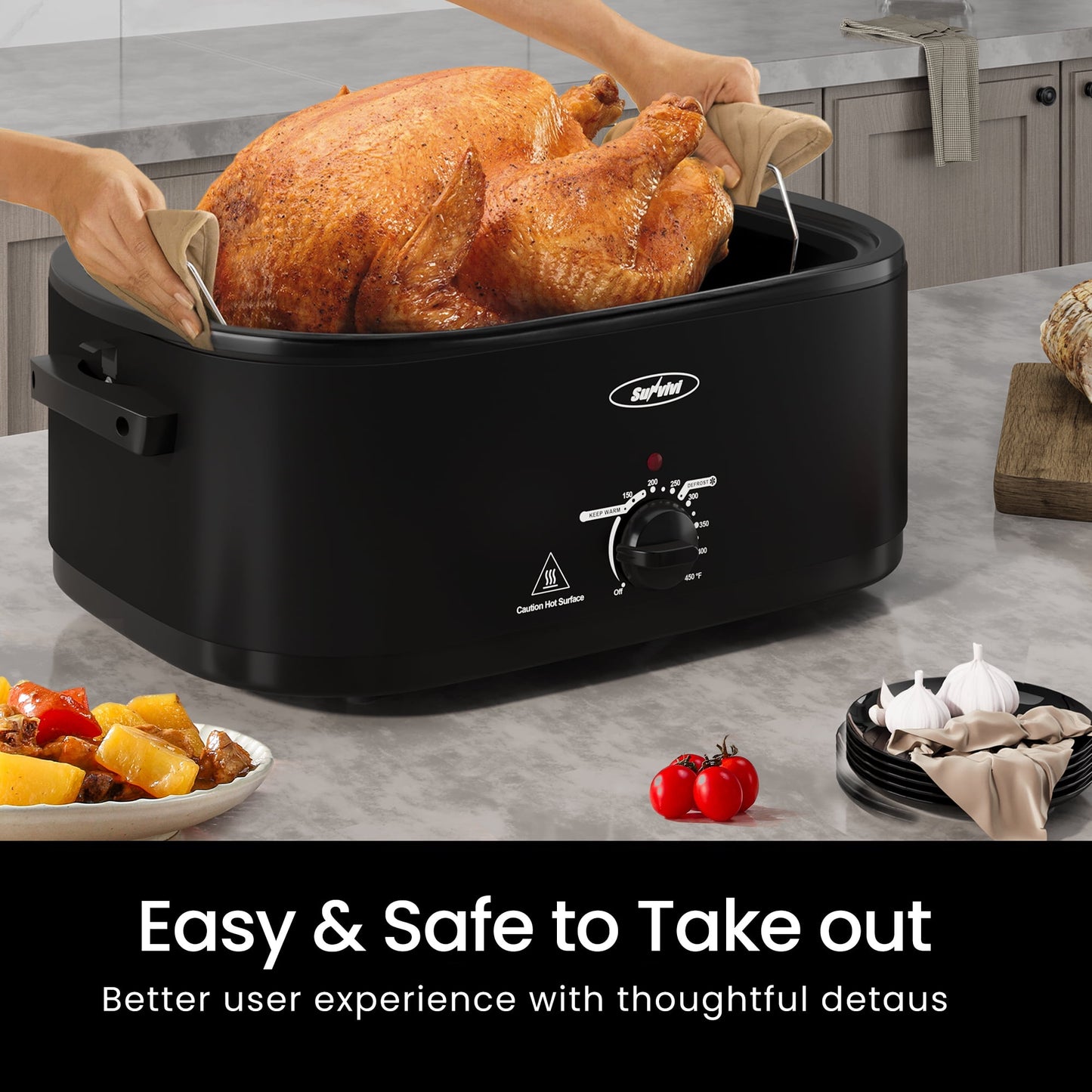 Sunvivi 8Qt Electric Rotisserie Roaster Oven - Large Capacity for Turkey/Chicken | Even Heating for Family Dinners, Holidays