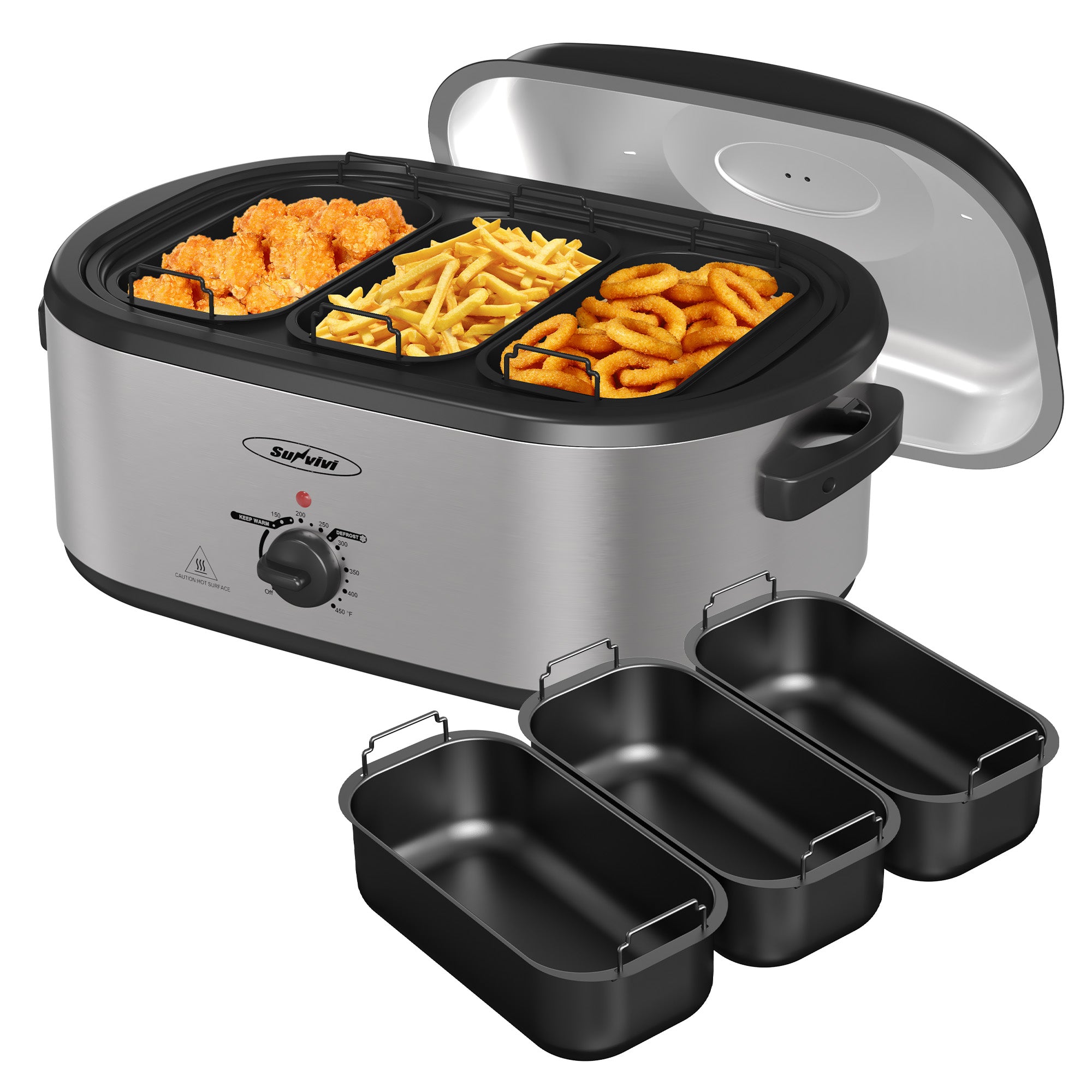 Sunvivi Turkey Roaster with 3 Separate Buffet Server Trays (18-20QT)