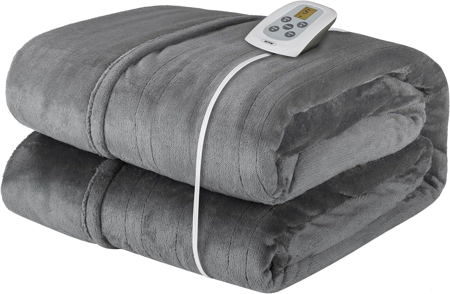Royalcraft Electric Heated Blanket, 84" x 62" Twin Size Electric Blanket with 10 Heating Levels and 12 Hours Auto-Off, Soft Flannel Blanket with ETL & FCC Certification, Grey