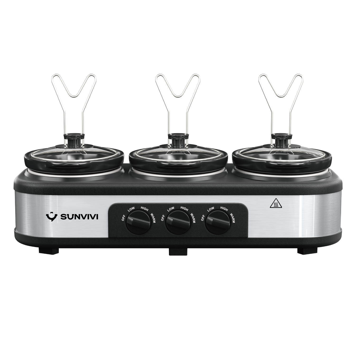 Sunvivi 4.5QT Triple Slow Cooker Buffet Server with 3 x 1.5QT Pots