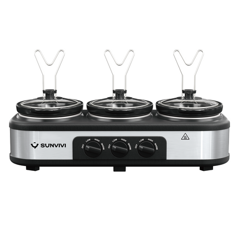 Sunvivi 4.5QT Triple Slow Cooker Buffet Server with 3 x 1.5QT Pots
