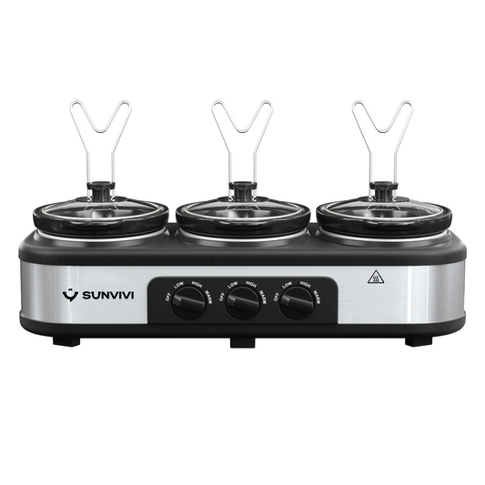 Sunvivi 4.5QT Triple Slow Cooker Buffet Server with 3 x 1.5QT Pots