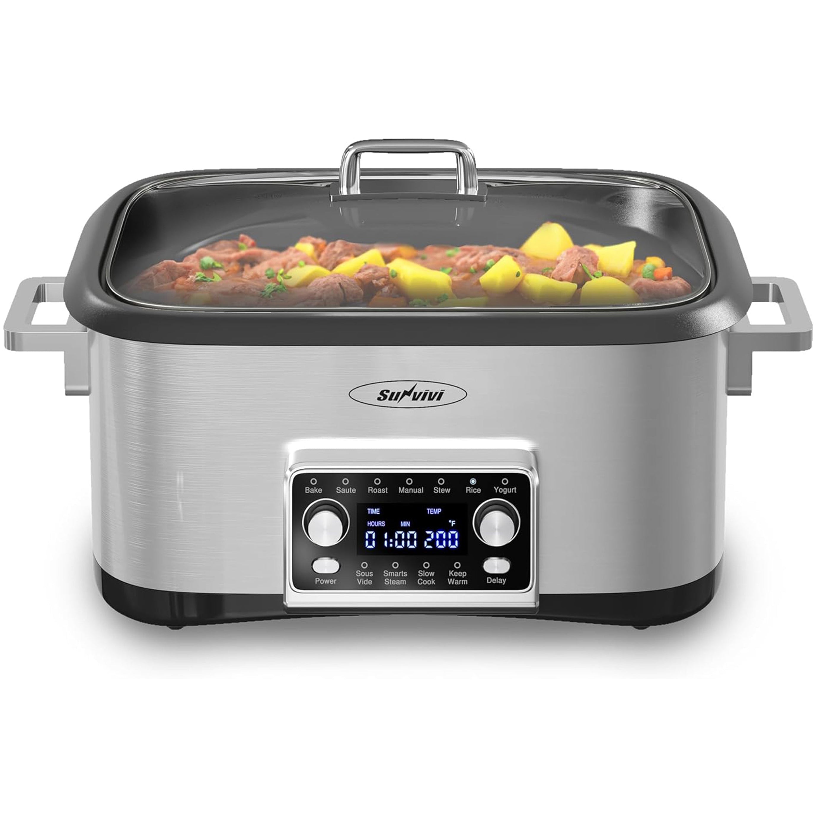 Sunvivi 8 Quart Slow Cooker Roaster Oven, 12 in 1 Programmable Multi-Cooker Food Warmer