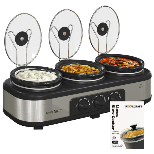 SUNVIVI Triple Slow Cooker Buffet Server with 10 Cooking Liners, 3 × 1.5QT